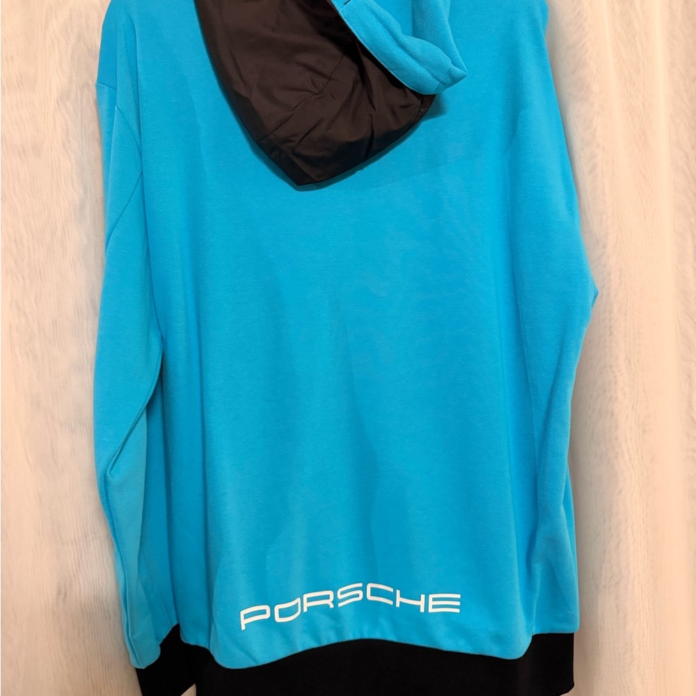 Porsche Targa Blue Hoodie with Brown Trim - Picture 2 of 3